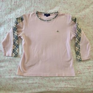 Authentic Burberry Pink Nova Check Sleeve Baby Tee Top